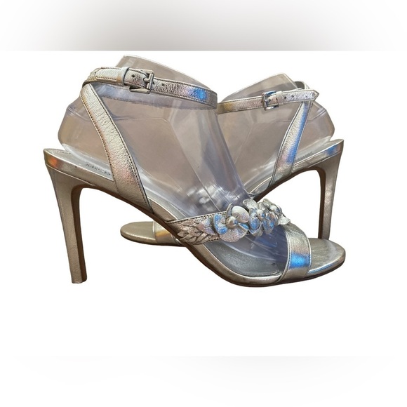 Michael Kors Silver Floral Dress Heels Women’s Size 9M VGUC - Picture 1 of 6